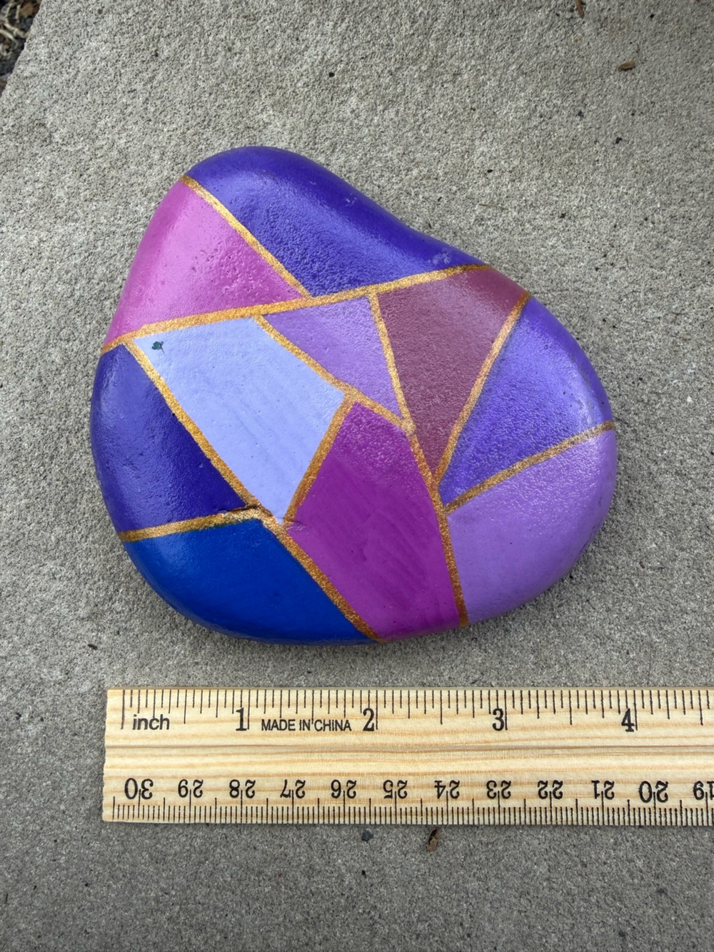 Hand-Painted Purple Geometric Decorative Rock - Home Art Accent